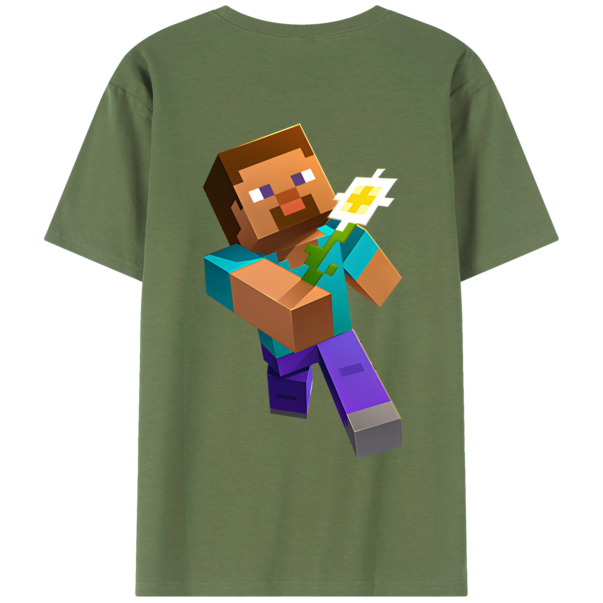 （画像用） マインクラフト ブロックの世界 Minecraft MC Block world 綿100％ メンズ半袖Tシャツ（バックプリント） 通気性